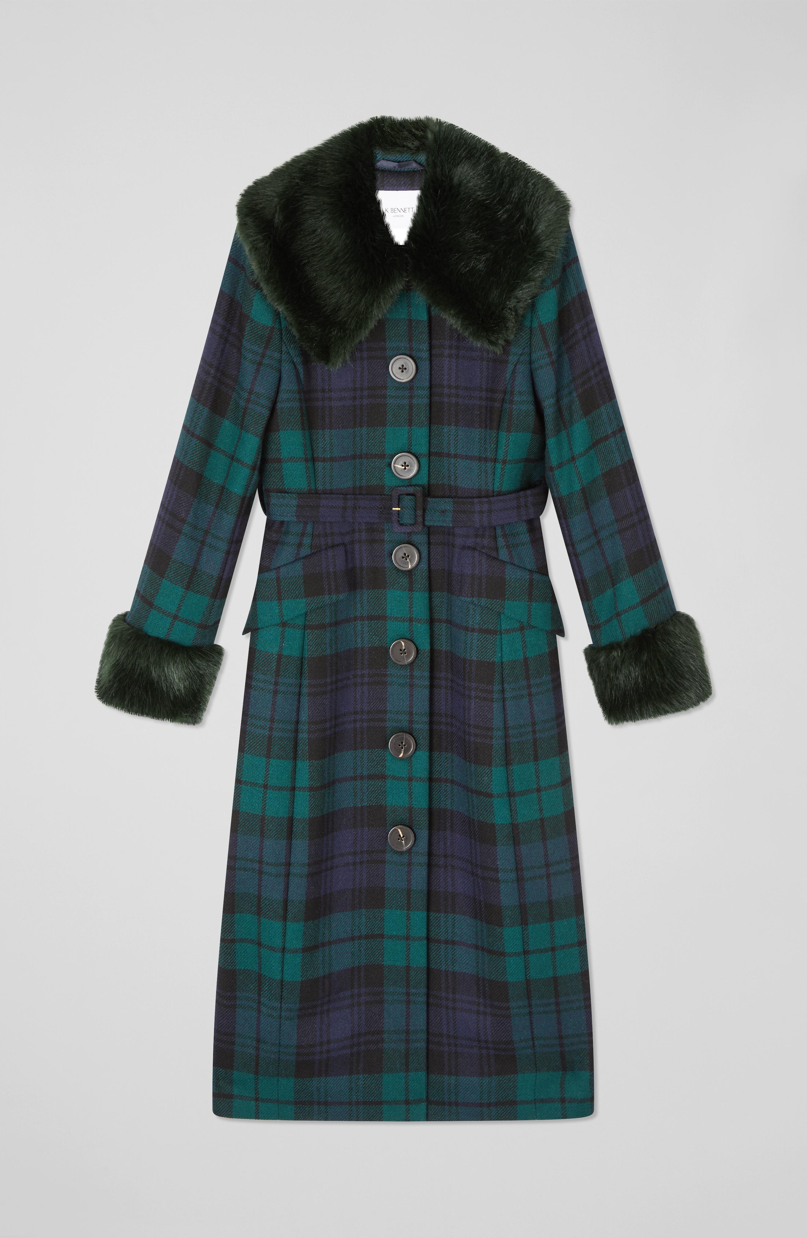 Green Check Wool Womens Checked Coats Uk Bryony Blue And Green