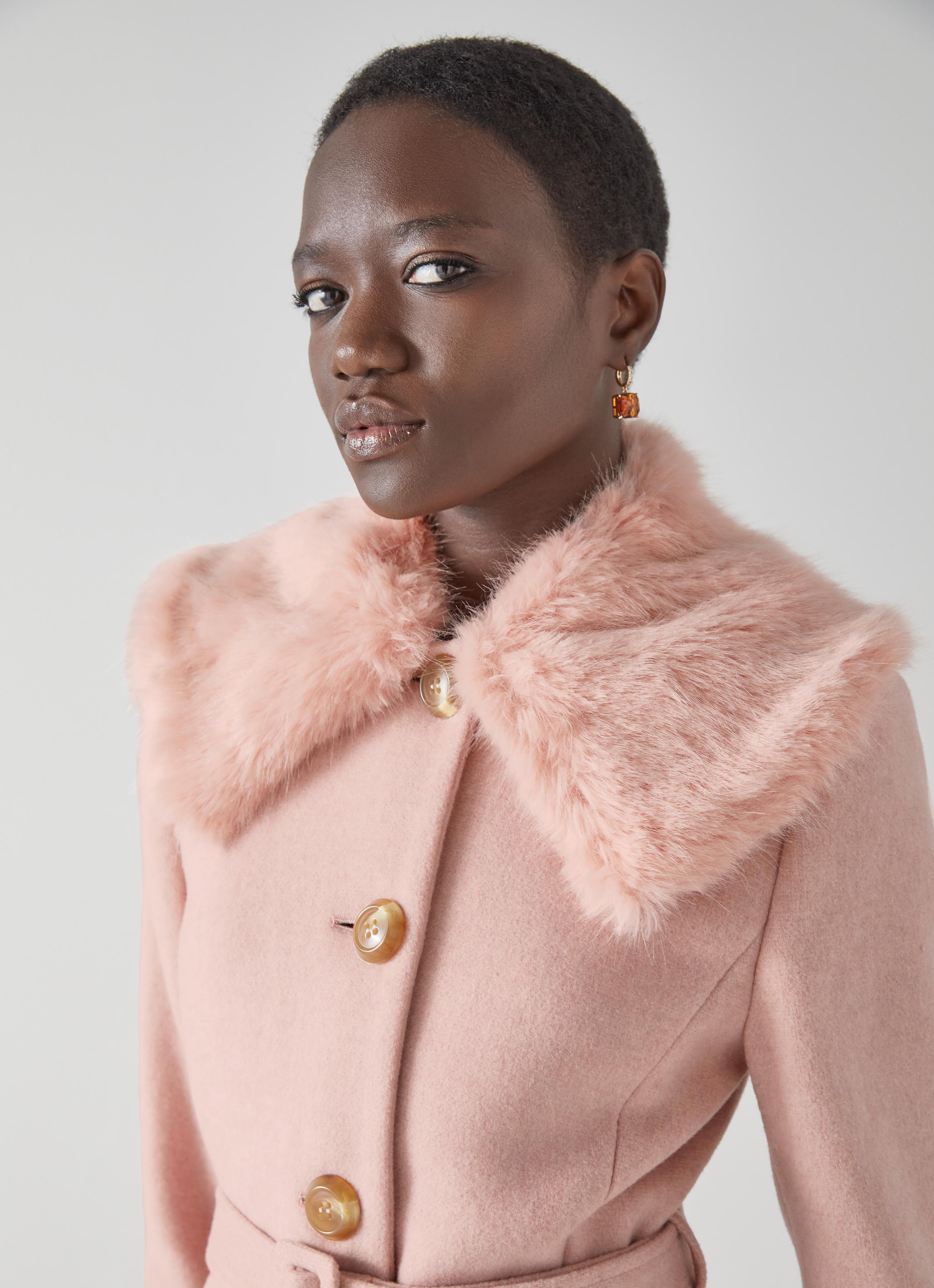 Wool Coat Miss Selfridge Pink Coat Miss Selfridge Faux Fur Collar