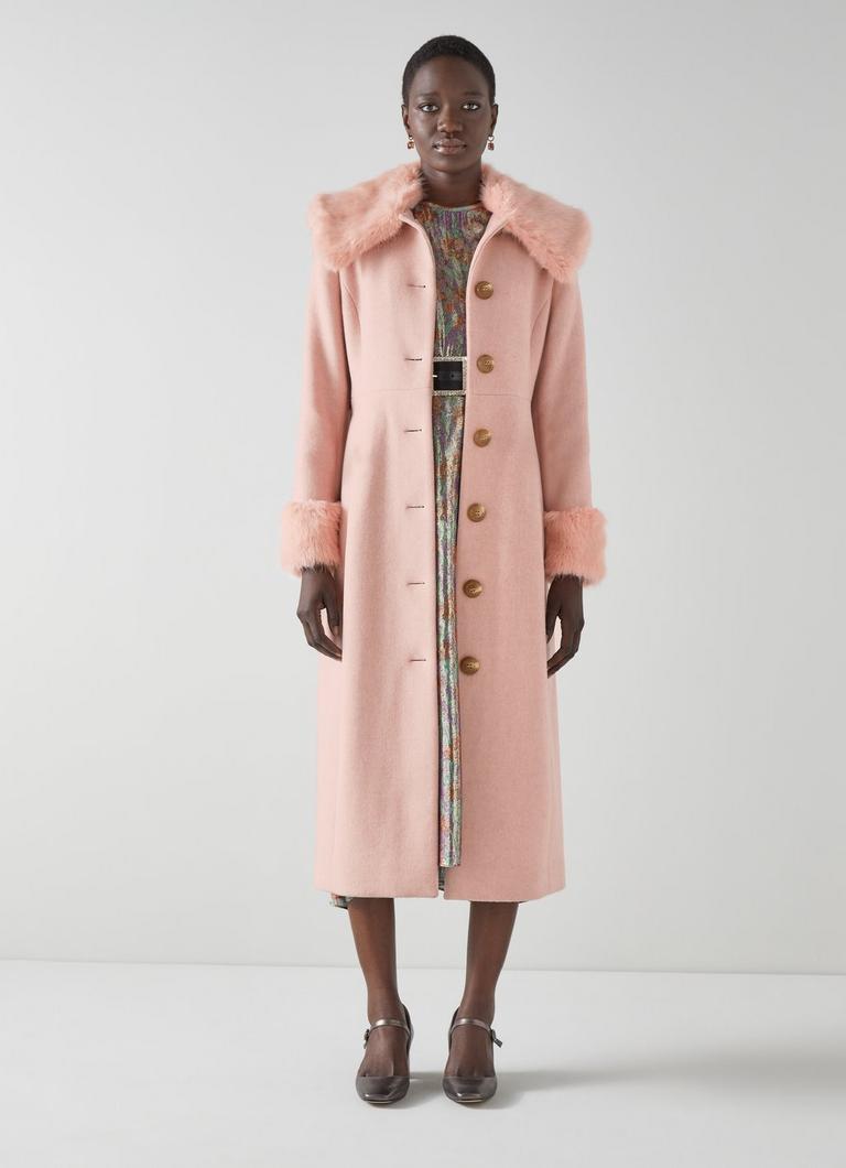 Pink belted wool coat sales