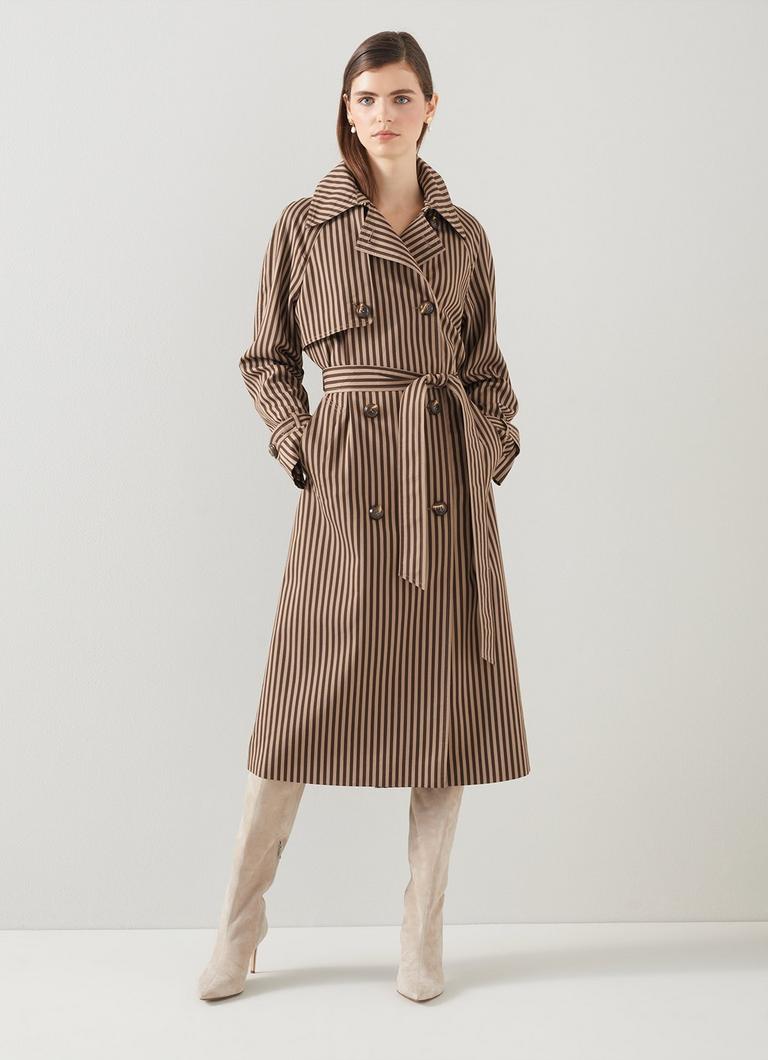 Carine Sand And Brown Striped Trench Coat Coats and Boots L.K.Bennett London