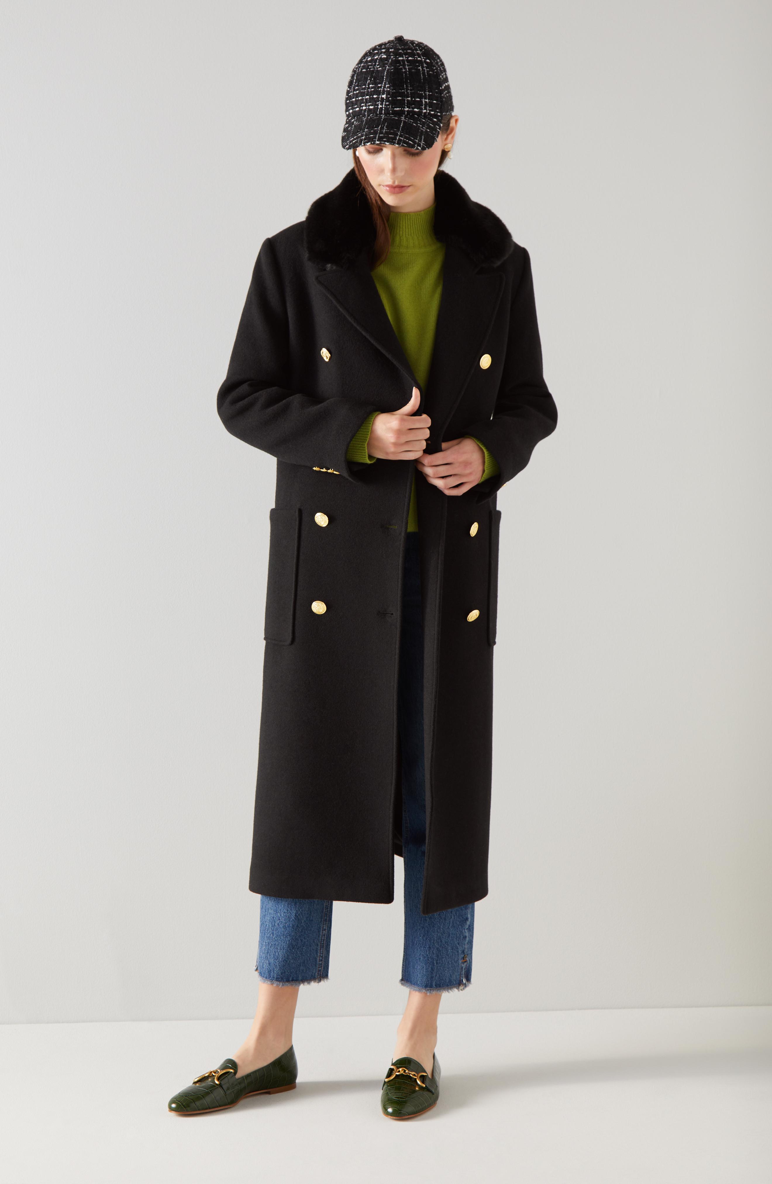 Crawford Black Recycled Wool Faux Fur Collar Coat | As Seen On 