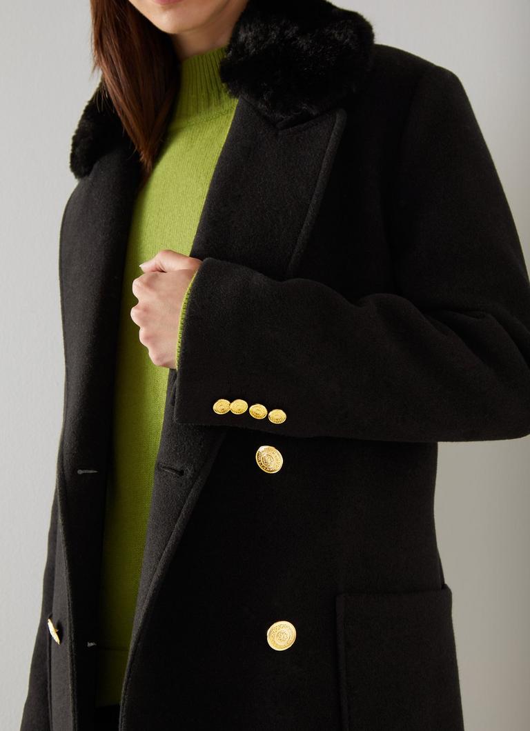 Crawford Black Recycled Wool Faux Fur Collar Coat As Seen On L.K.Bennett London