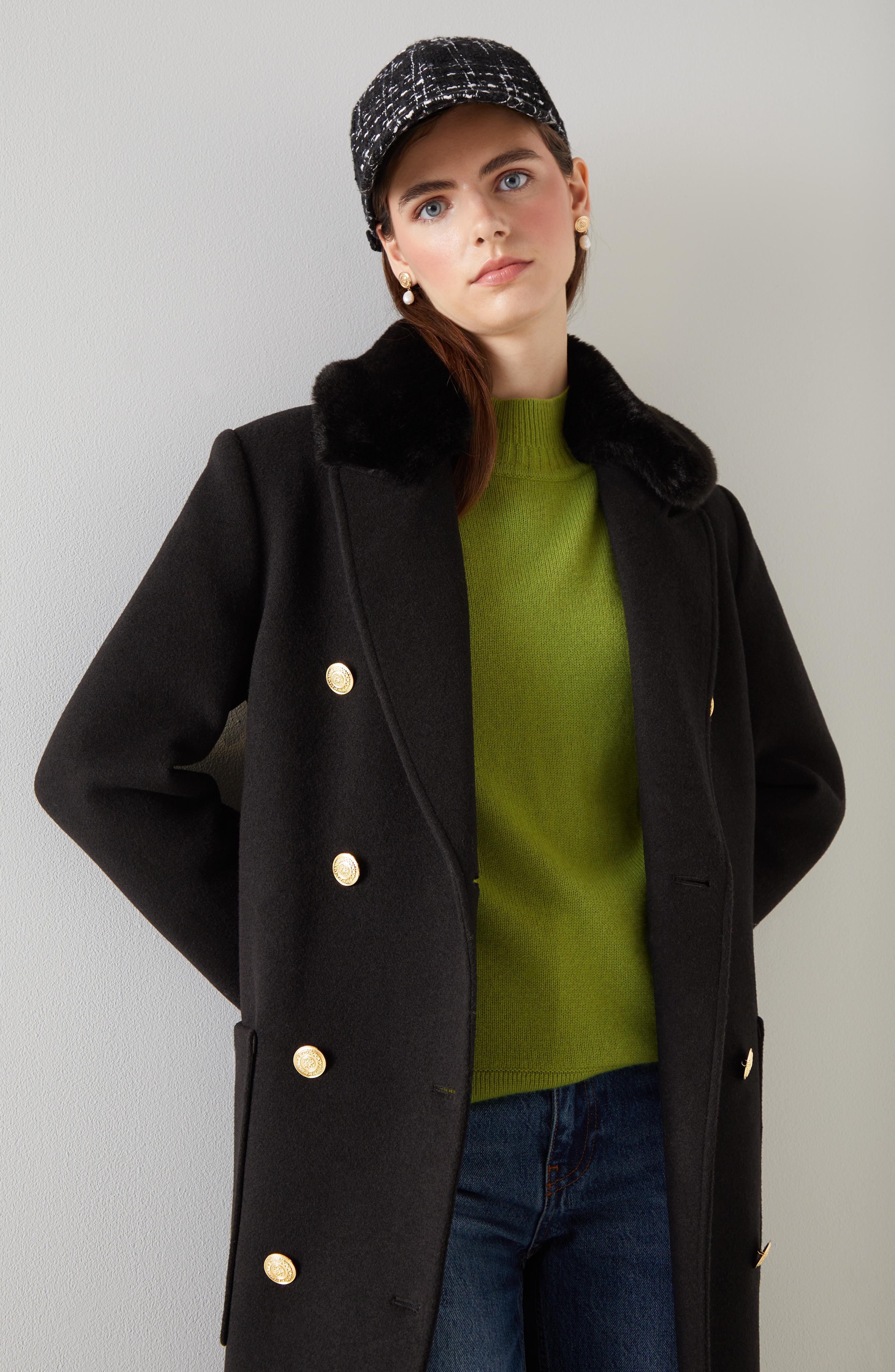 Cardigan Femme Laine Pickett & Smith - Col Et Poignets Fausse Fourrure - Taille S - Vert - Neuf Sans étiquettes