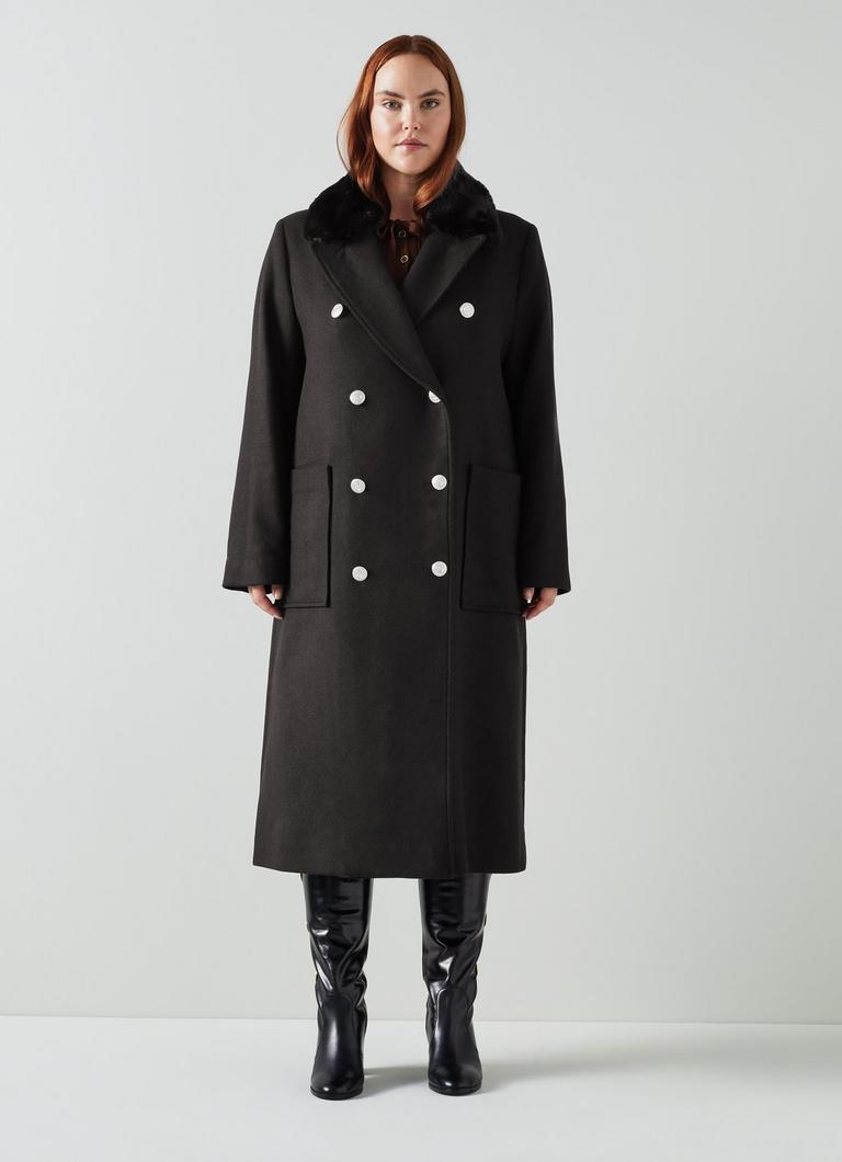 Crawford Black Recycled Wool Faux Fur Collar Coat As Seen On L.K.Bennett London