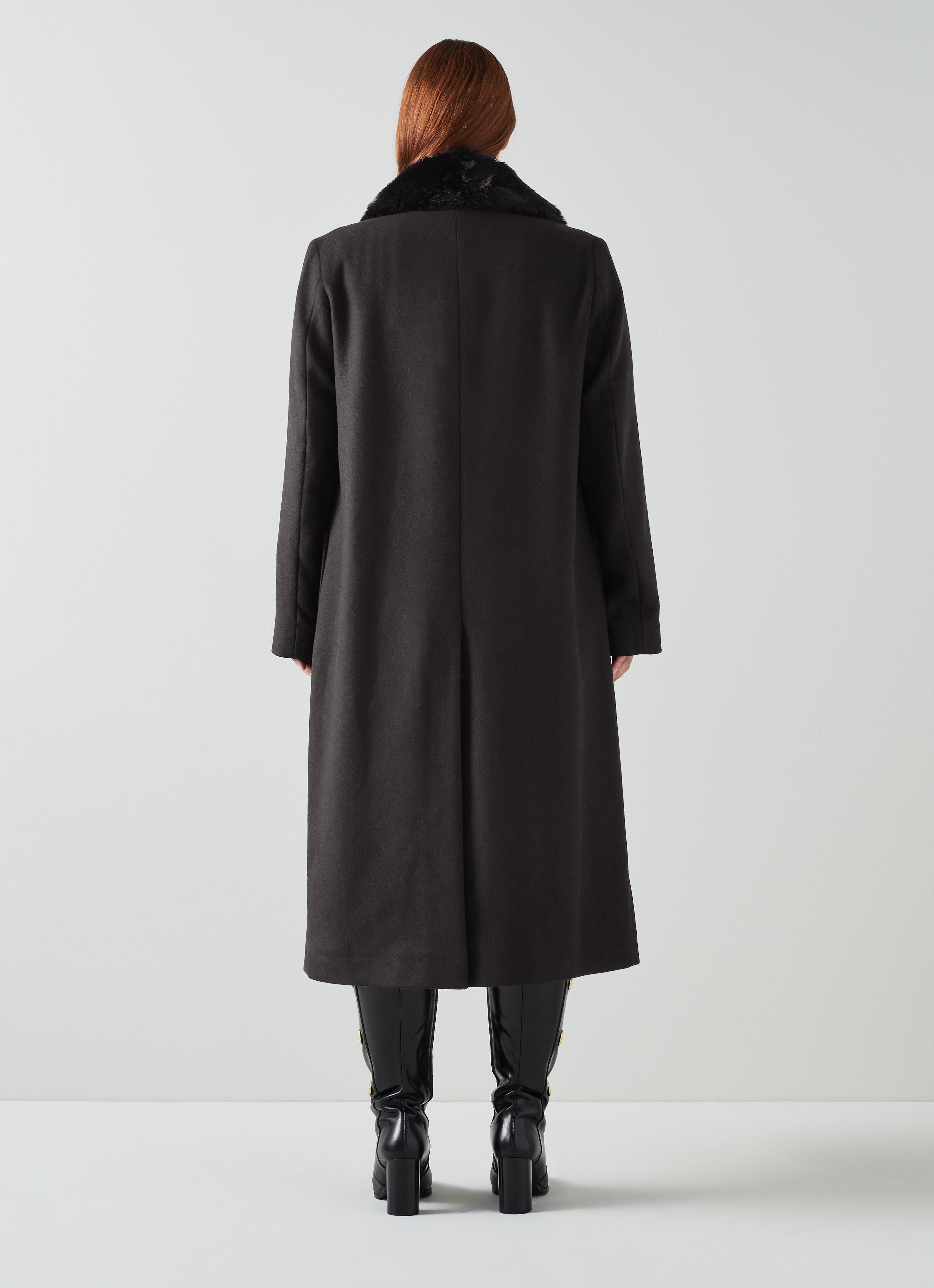 Crawford Black Recycled Wool Faux Fur Collar Coat | As Seen On