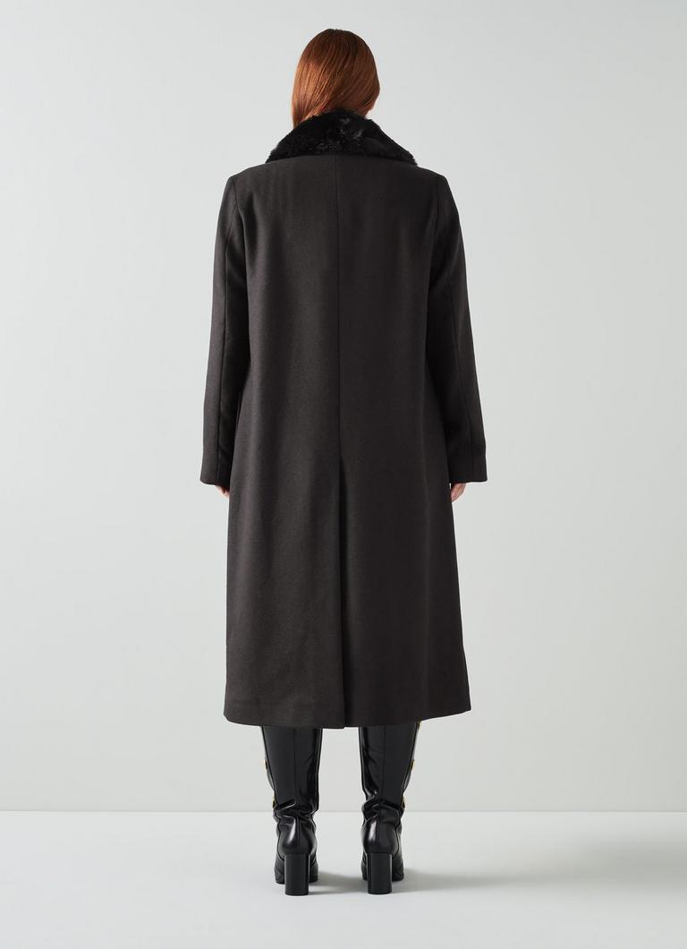 Crawford Black Recycled Wool Faux Fur Collar Coat As Seen On L.K.Bennett London