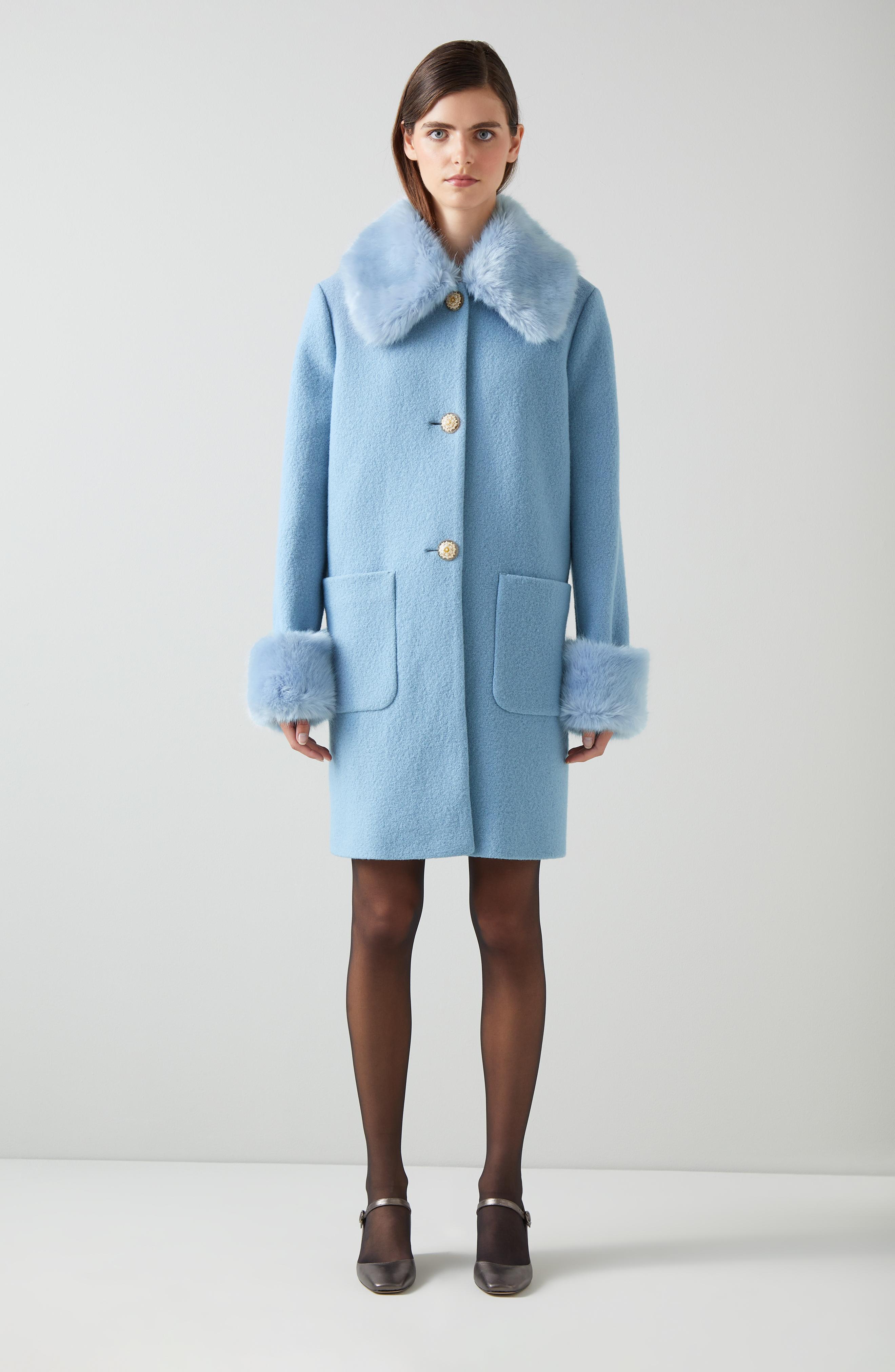 Esme Pale Blue Italian Wool Faux Fur Coat Coats and Boots
