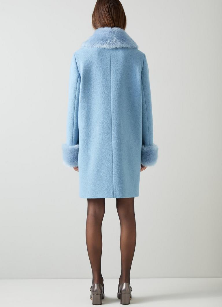 Esme Pale Blue Italian Wool Faux Fur Coat Coats and Boots L.K.Bennett London