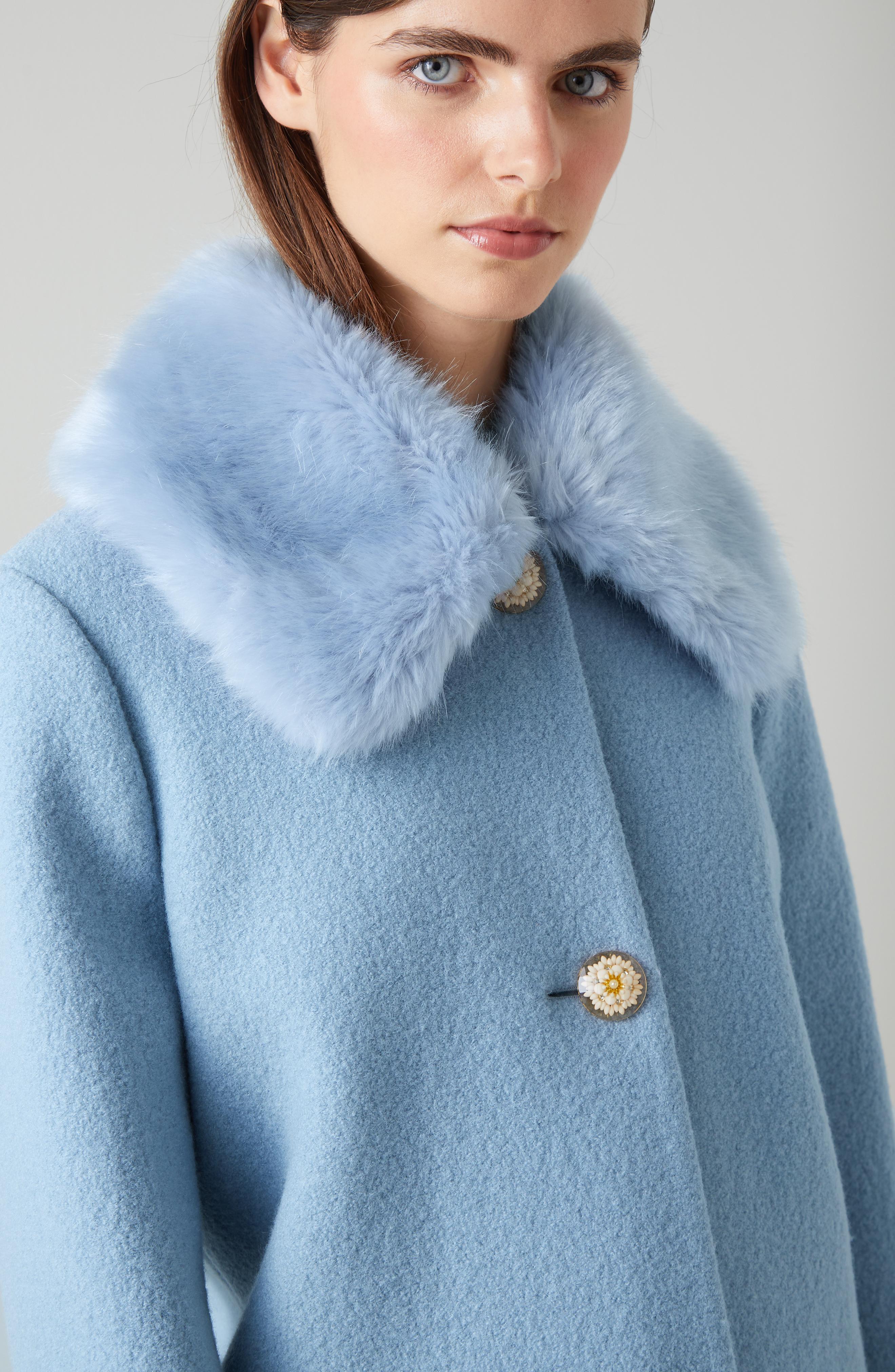 Esme Pale Blue Italian Wool Faux Fur Coat Coats and Boots
