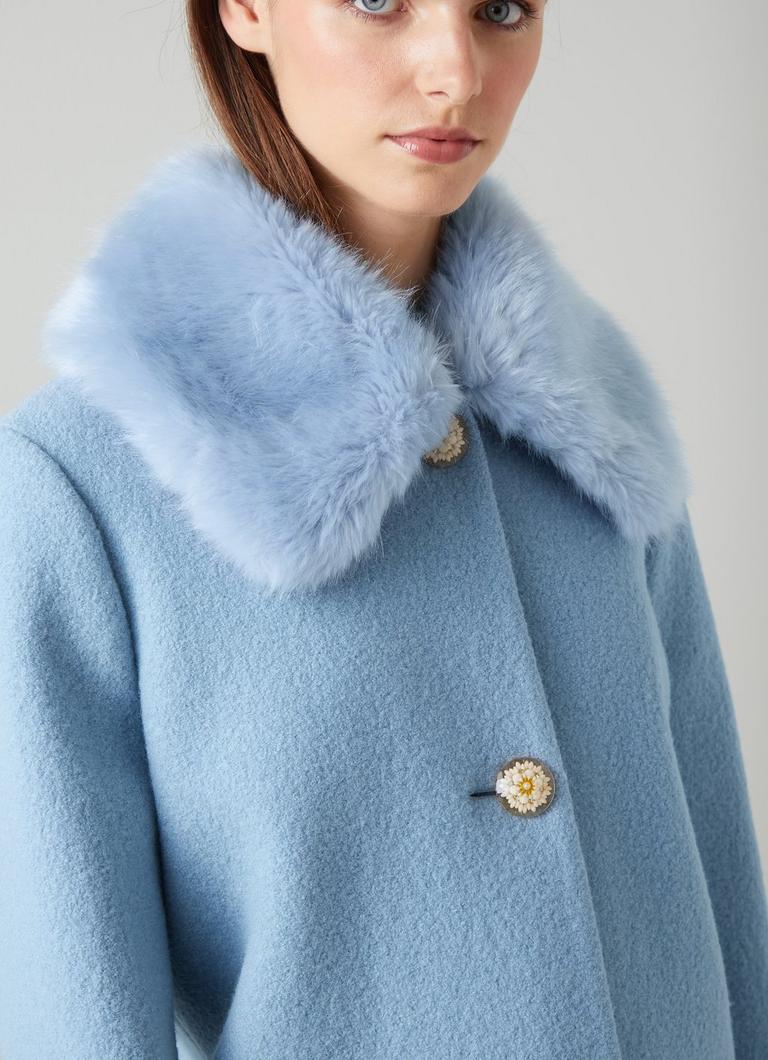 Furry Coats Pale Blue Faux Fur Jacket Esme Pale Blue Italian Wool