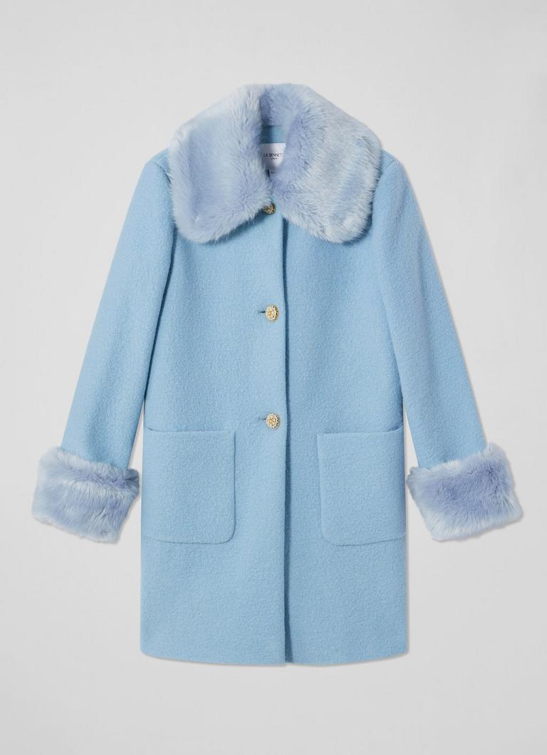 Esme Pale Blue Italian Wool Faux Fur Coat Coats and Boots L.K