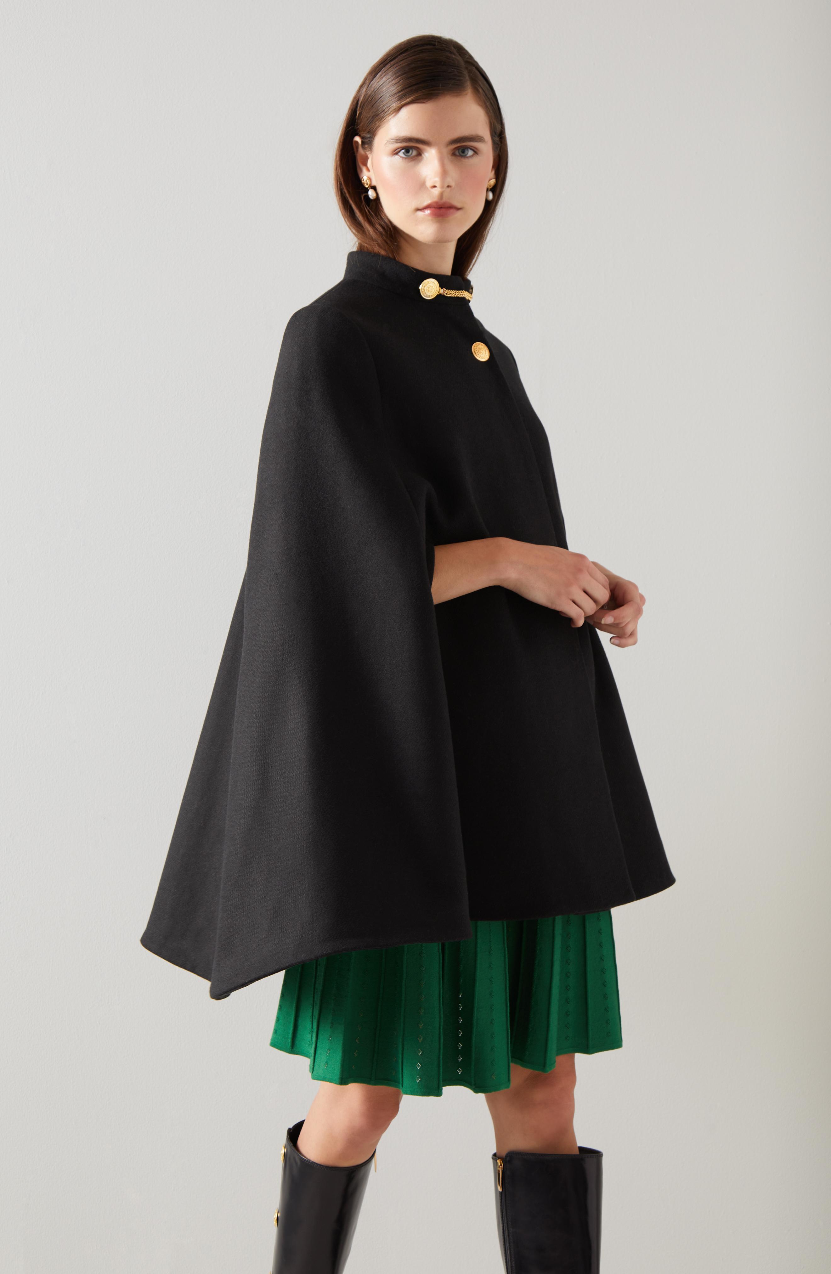 Lisbet Black Italian Recycled Wool Cape As Seen On