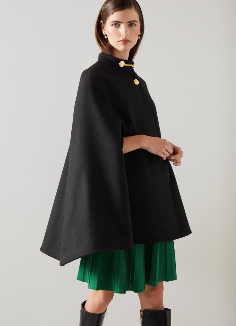 Lisbet Black Italian Recycled Wool Cape Coats Jackets