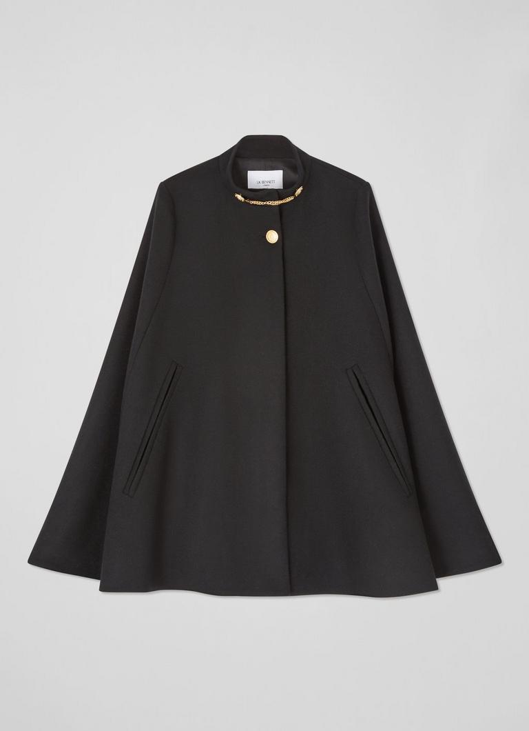 Black wool cape coat on sale