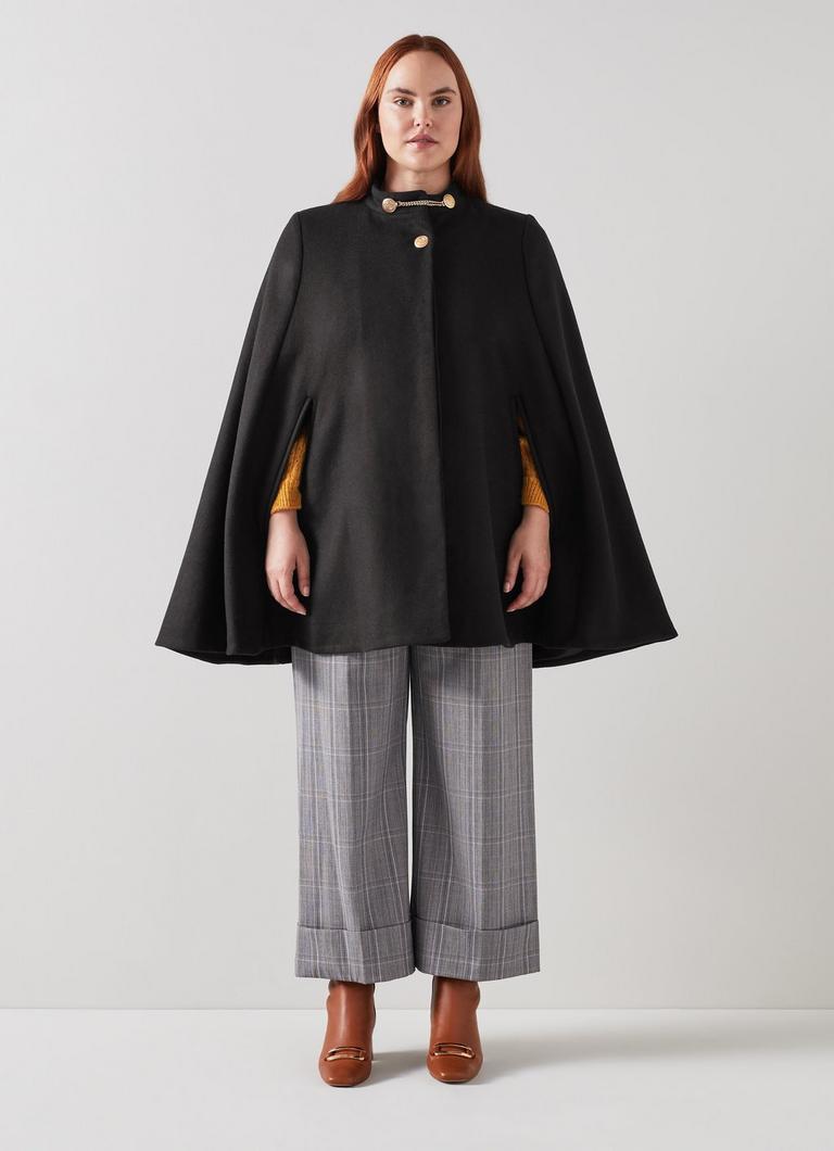 Lisbet Black Italian Recycled Wool Cape As Seen On