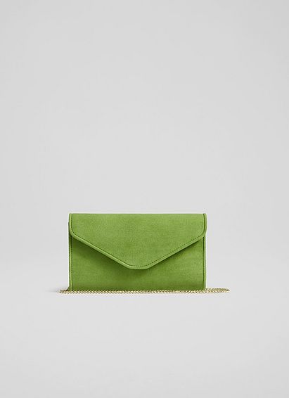 Dominica Apple Green Suede Clutch Bag, Green