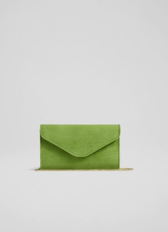 L.K.Bennett Dominica Apple Green Suede Clutch Bag, Green