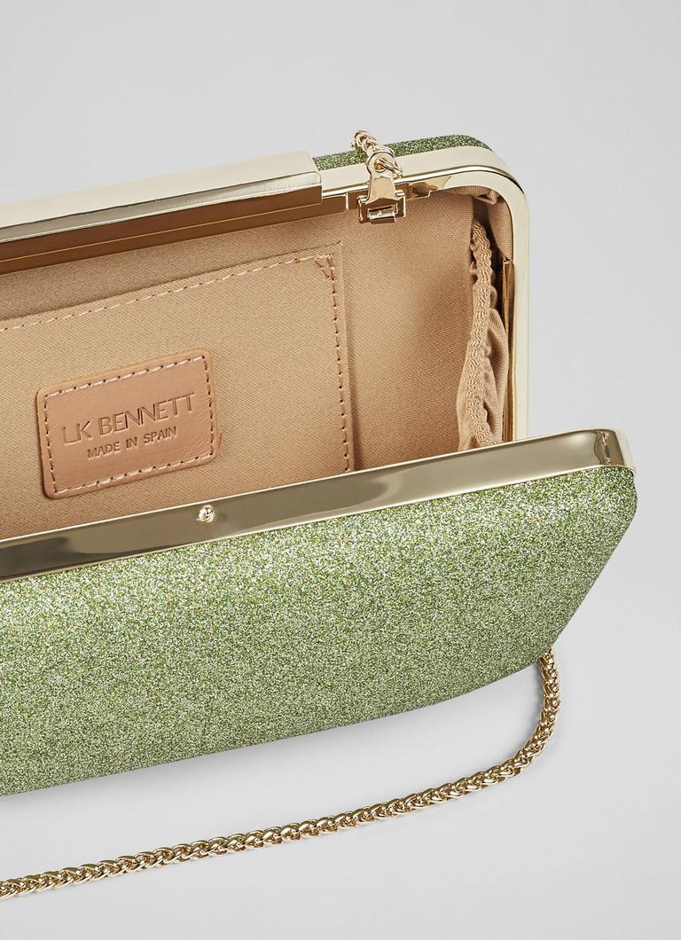 Dotty Green Fine Glitter Box Clutch Handbags Sale