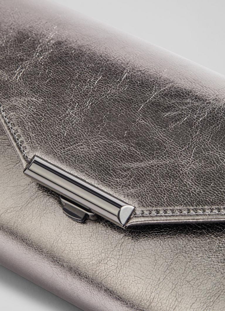 Lucy Pewter Metallic Leather Clutch Bag