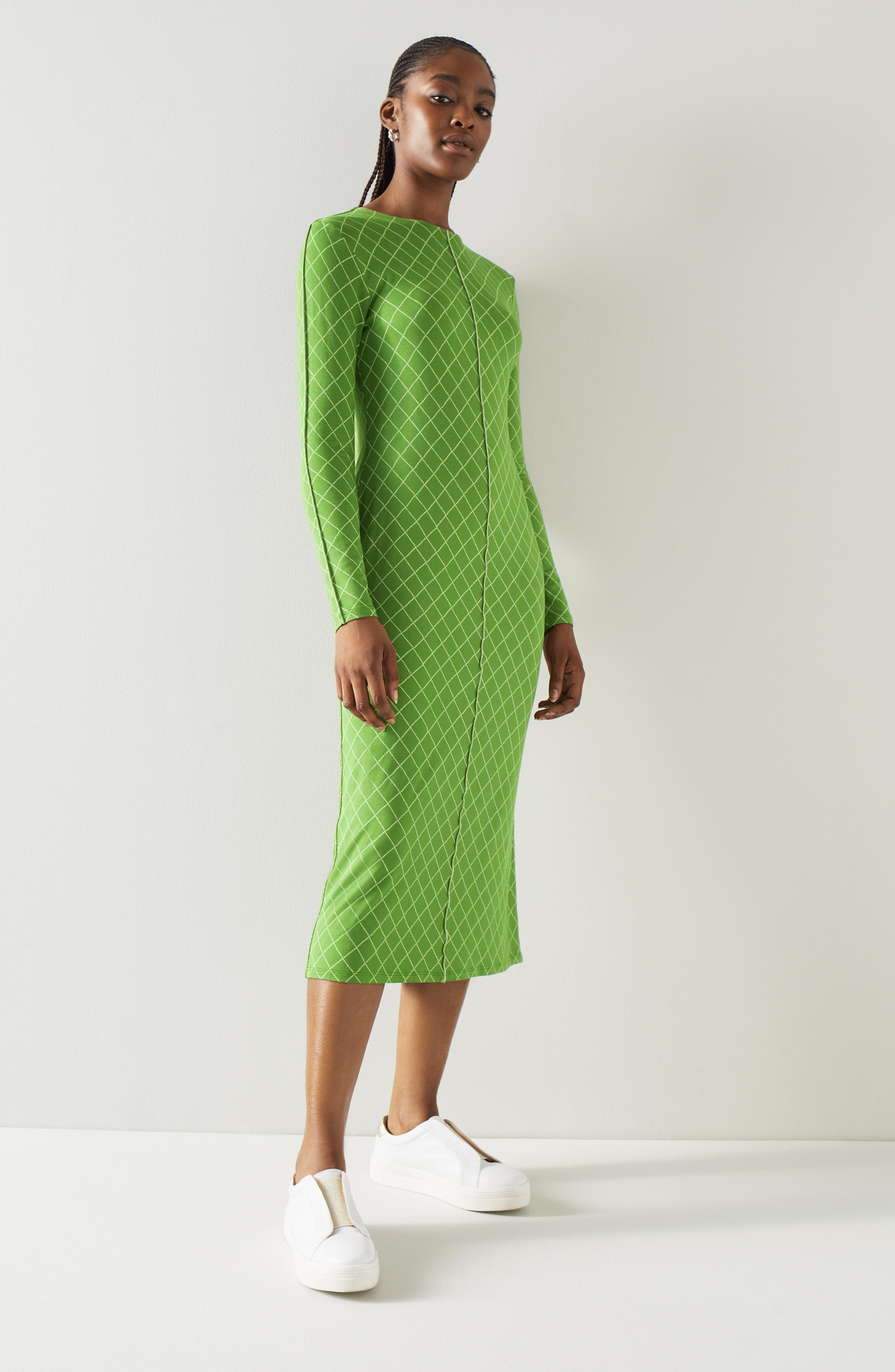 L.K.Bennett Annie Green Diamond Print  Dress with  LENZING ECOVERO viscose, Green