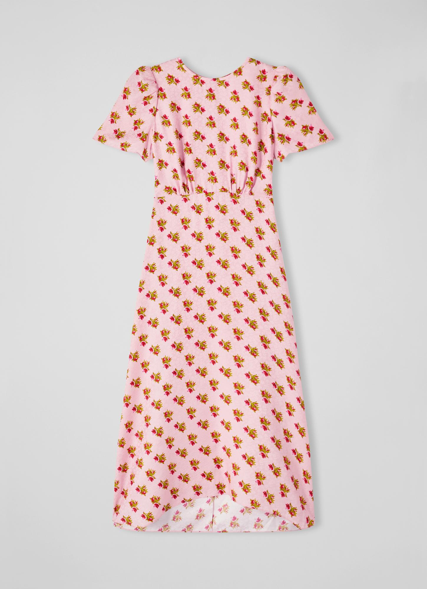 Boyd Pink Rosebud Print Silk Midi Dress | Printed Dresses | L.K.
