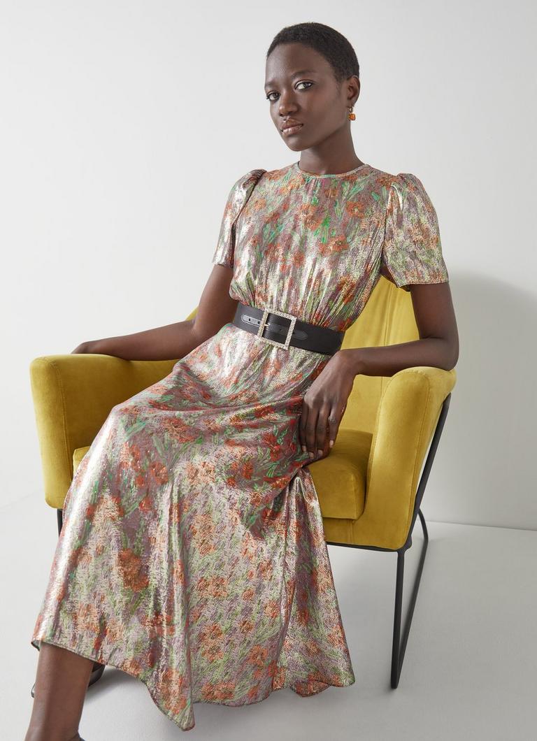 Floral silk dress clearance