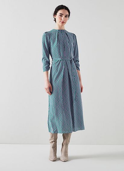 Brigette Green And Purple Graphic Stripe Print Silk Dress Multi, Multi