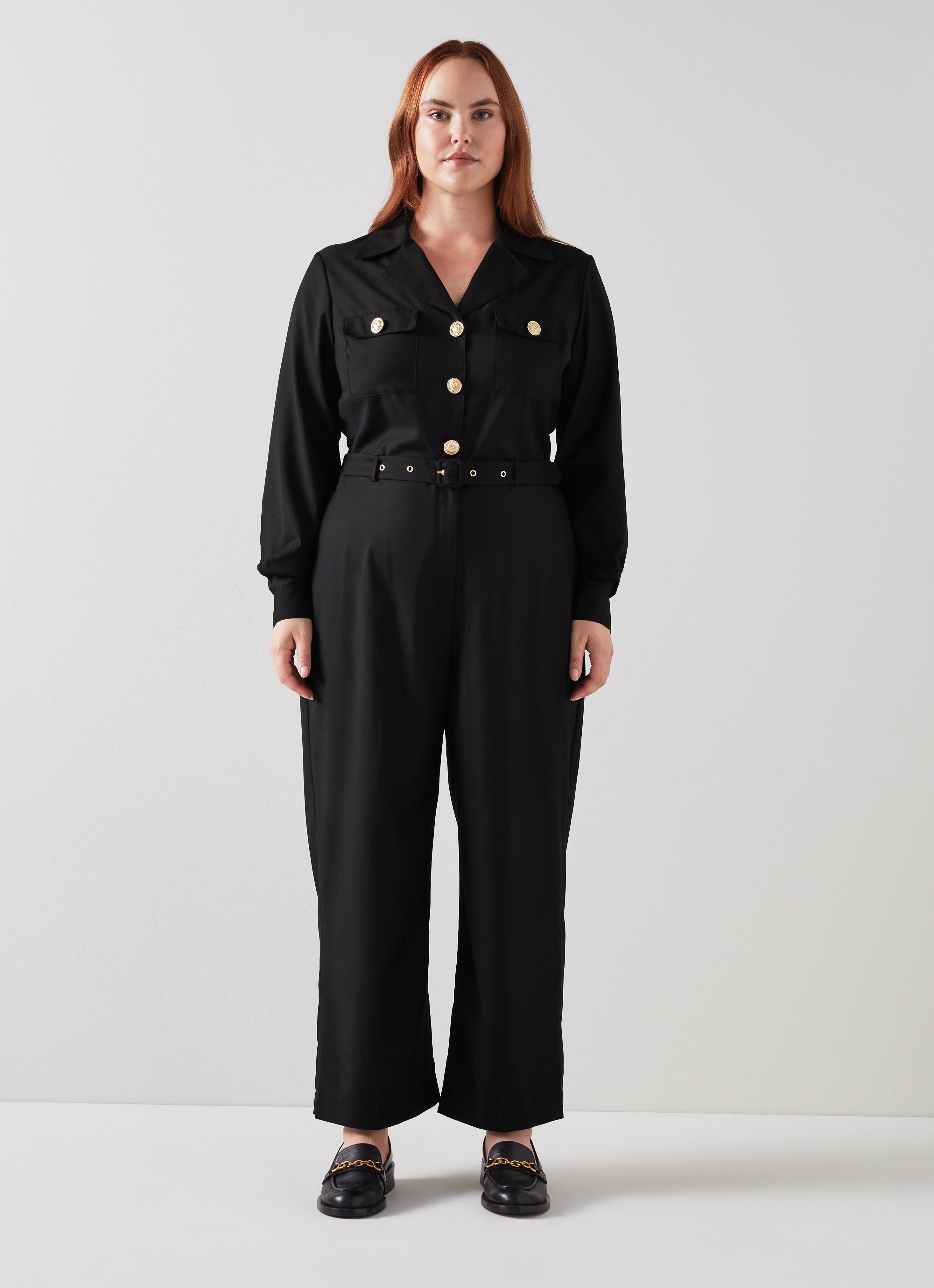 L.K.Bennett Camille Black Gold Button Jumpsuit, Black