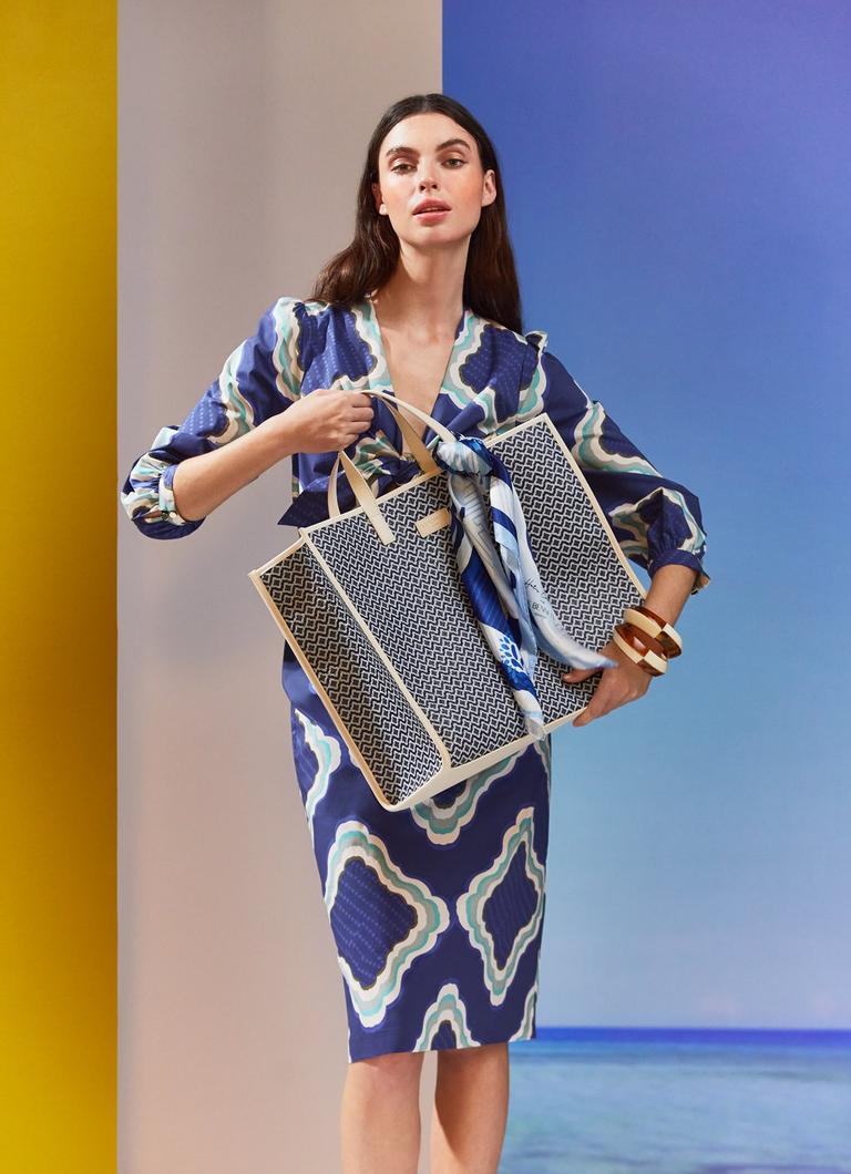 Daniela Blue Tile Print Organic Cotton Blend Dress