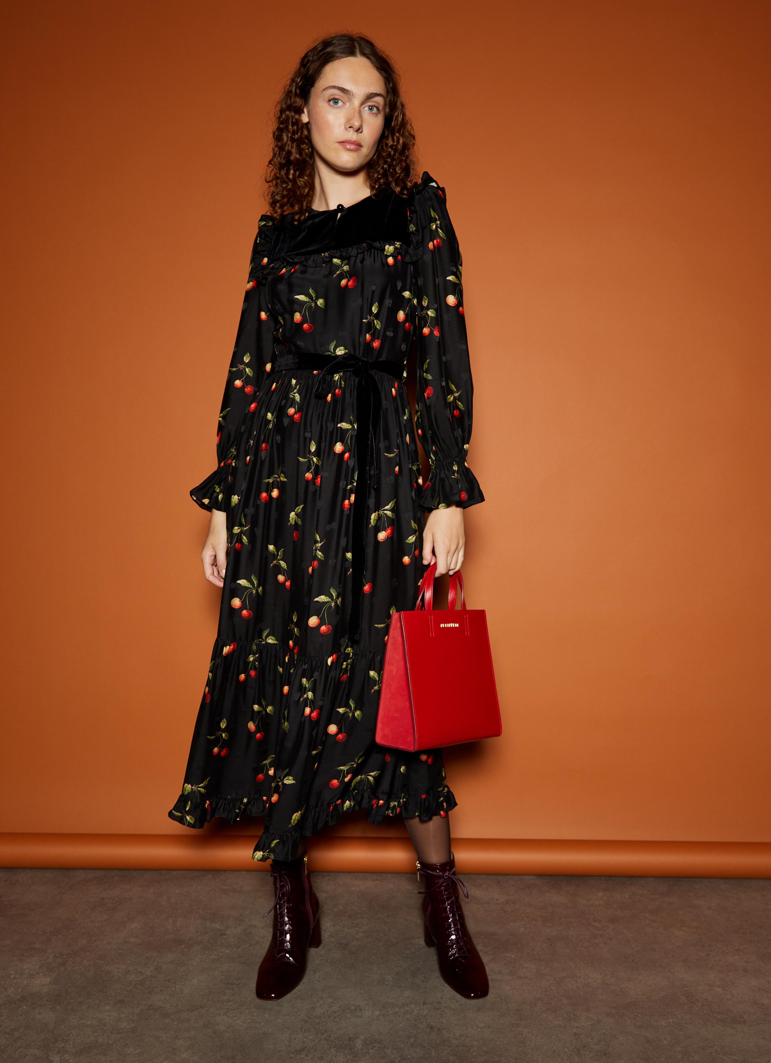 Dita Black and Red Cherry Print Dress Printed Dresses