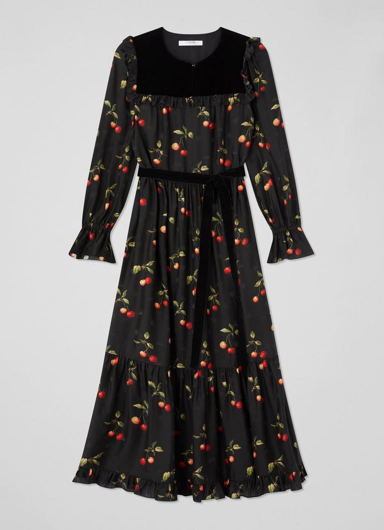 Dita Black and Red Cherry Print Dress Floral Prints L.K