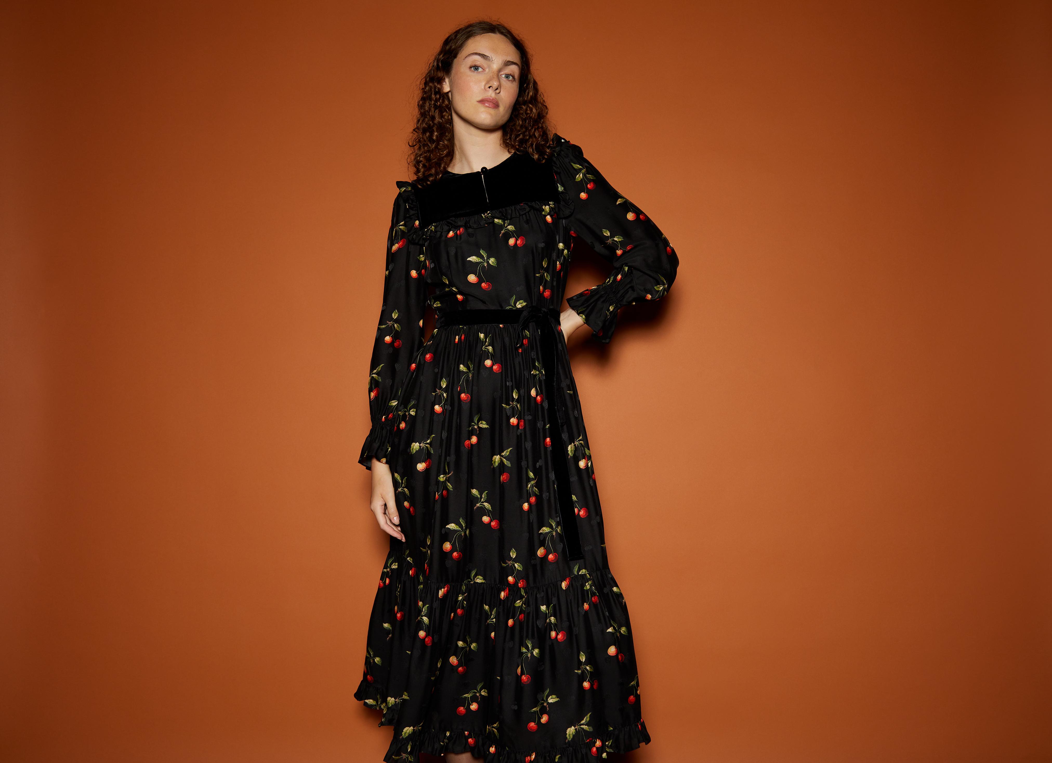 Dita Black and Red Cherry Print Dress Printed Dresses