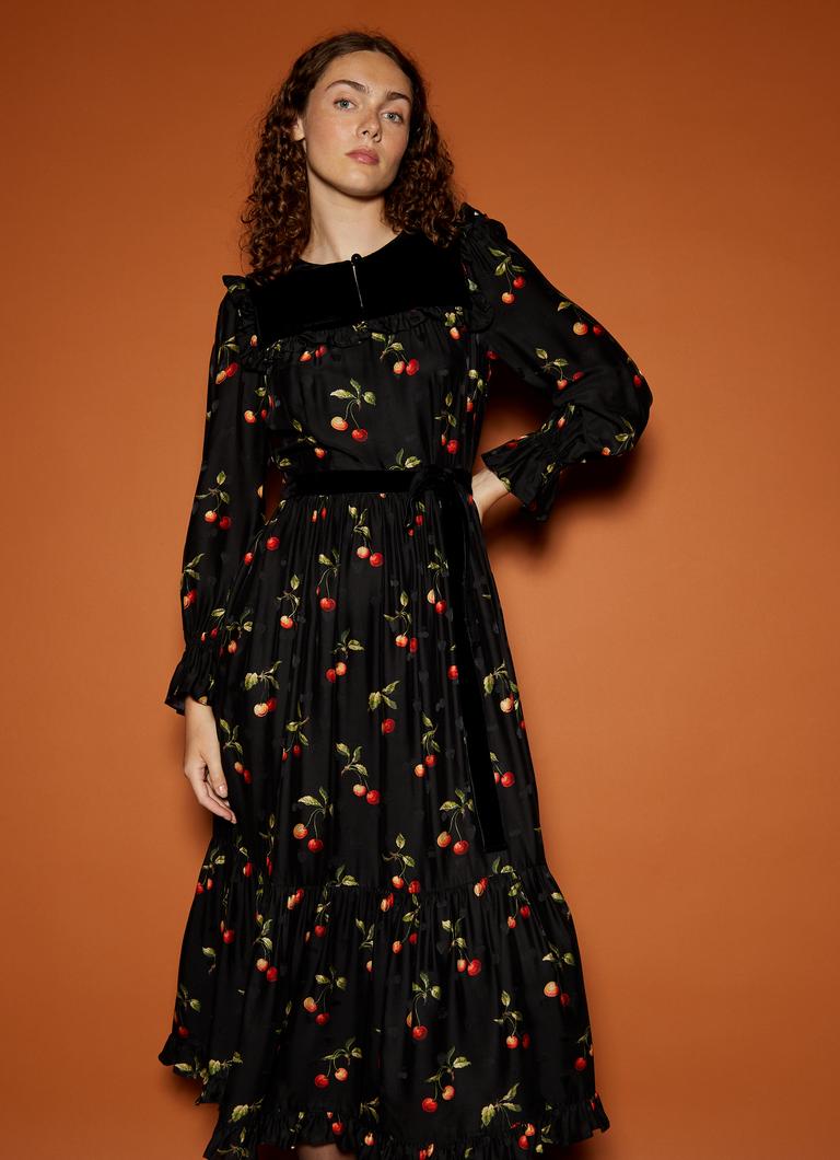 Dita Black and Red Cherry Print Dress Printed Dresses