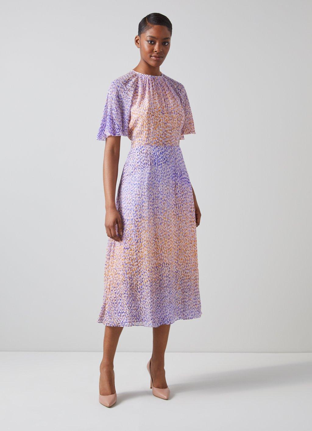Elowen Purple and Peach Animal Print Midi Dress | Clothing | New Arrivals |  Collections | L.K.Bennett, London