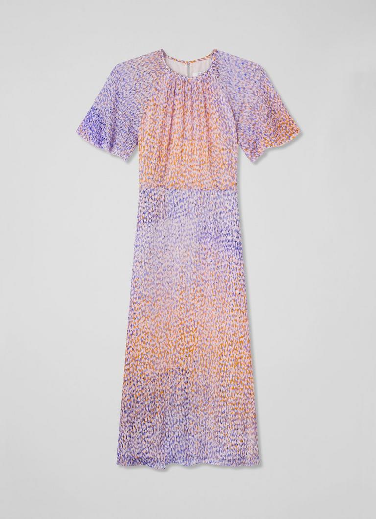 Elowen Purple and Peach Animal Print Midi Dress The Archive Sale L.K.Bennett London