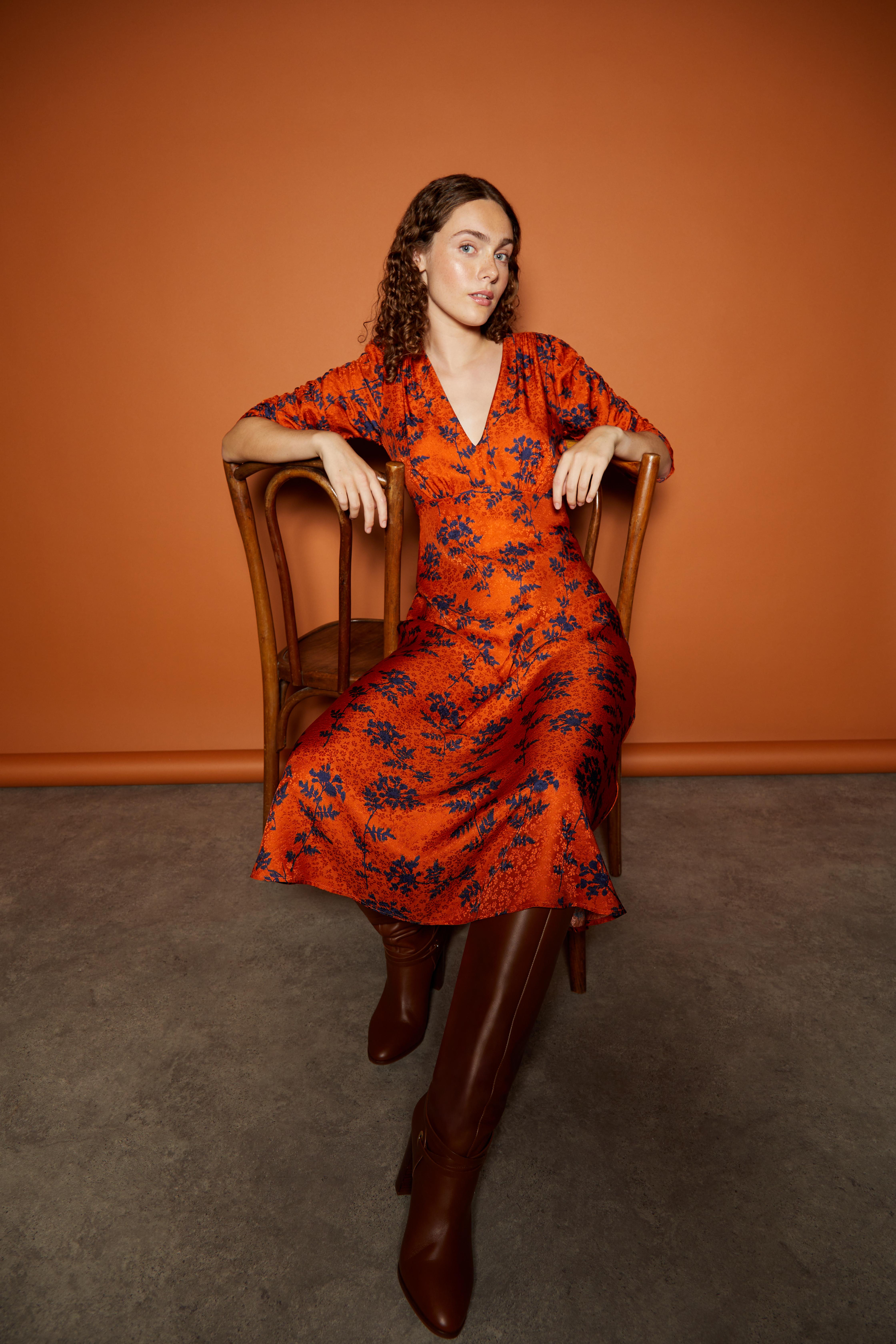 open lace back dress Kaela Knit Midi Dress in Orange Multi main image 1