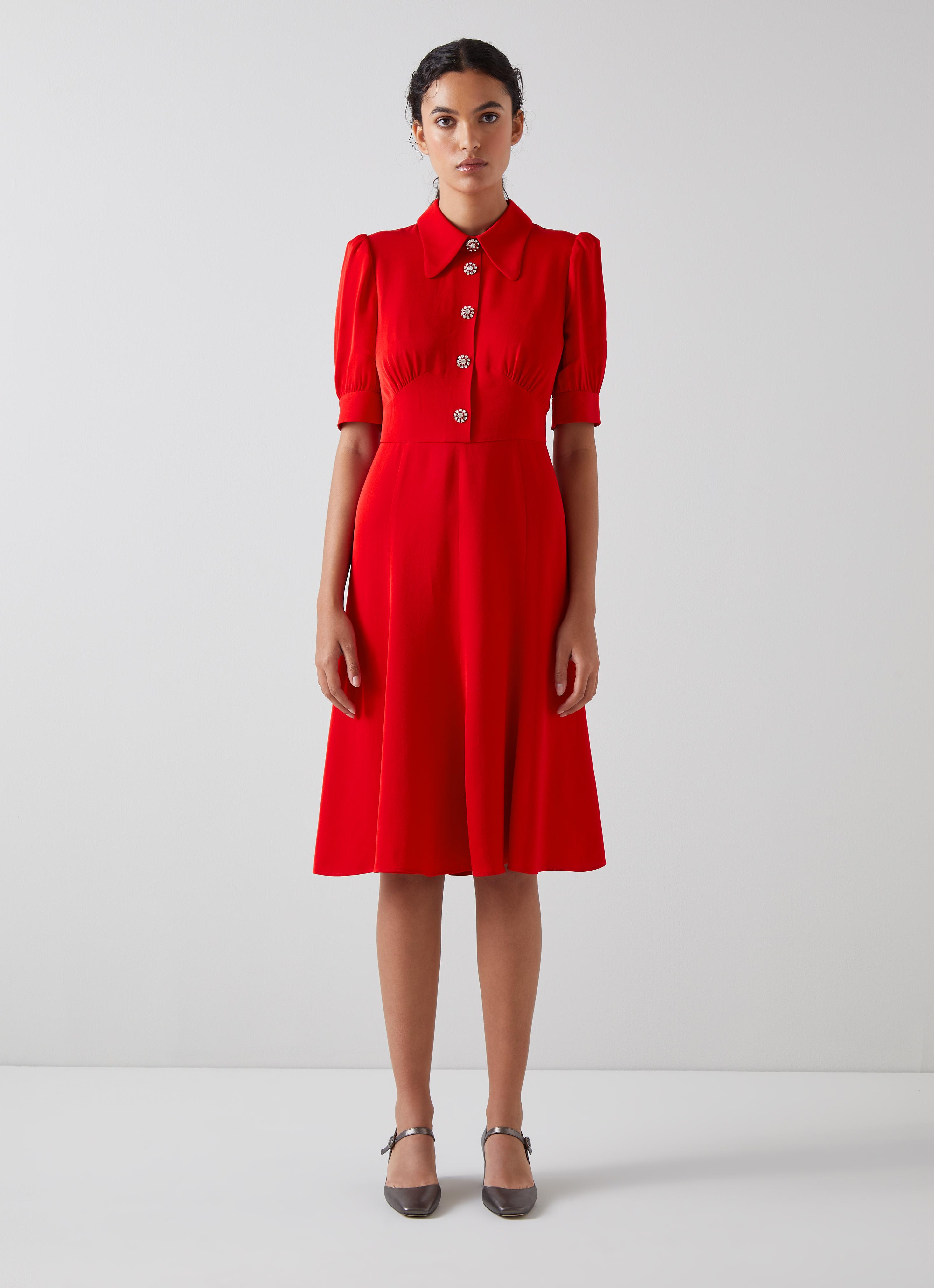 Esme Blue Crepe Crystal Button Tea Dress | blackfriday