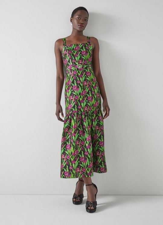 L.K.Bennett Essie Midnight Floral Print Raw Silk Dress Multi, Multi