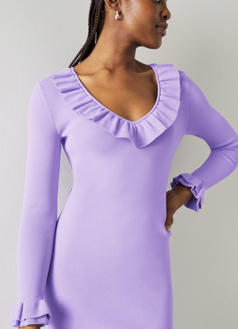 Grace Lilac Rib Knit Frilled Dress Seasonal Offers L.K.Bennett