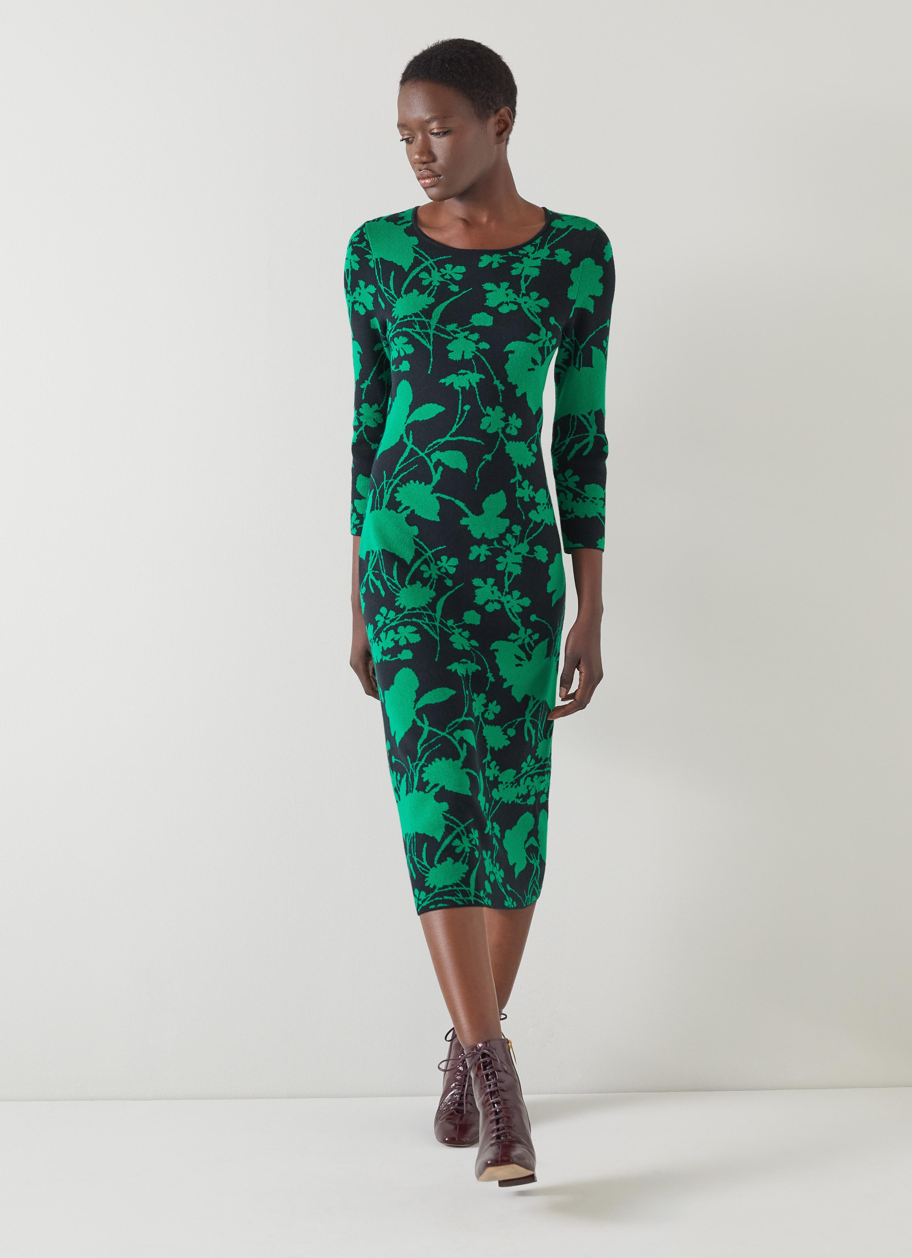 Joni Navy And Green Cotton-Sustainably Sourced Merino Dress | Printed  Dresses | L.K.Bennett, London