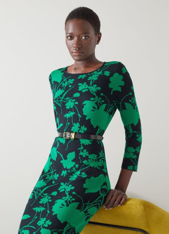L.K.Bennett Joni Navy And Green Cotton-Sustainably Sourced Merino Dress, Multi