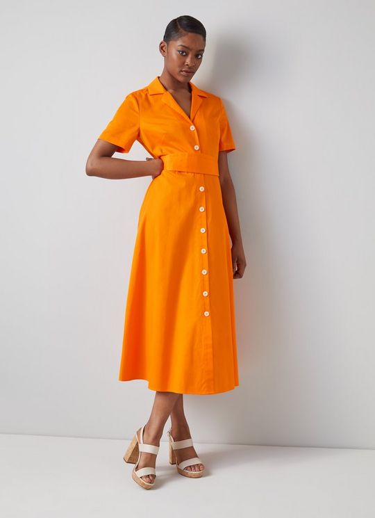 L.K.Bennett Joplin Orange Cotton Shirt Dress, Orange