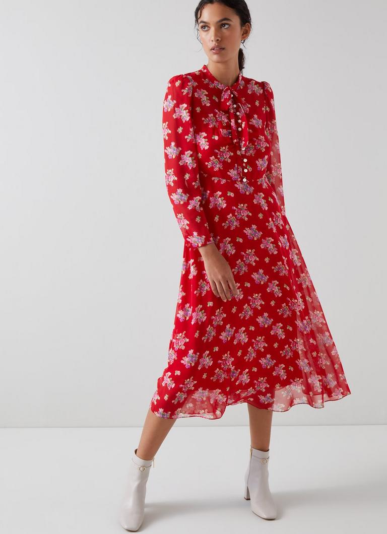 Keira Red Floral Print Silk Dress Floral Prints L.K.Bennett