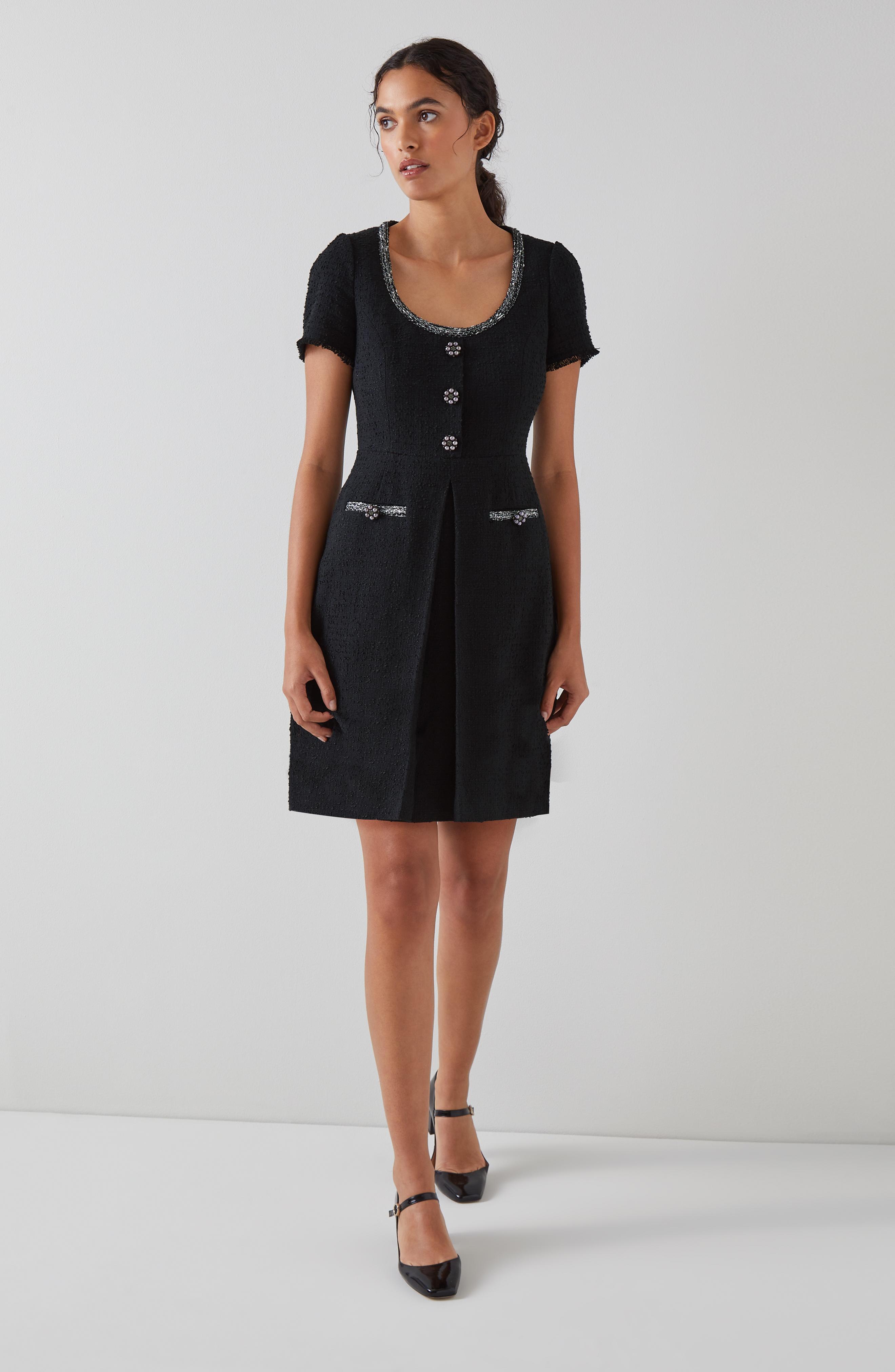 L.K.Bennett Lara Black Italian Recycled Cotton Tweed Dress, Black