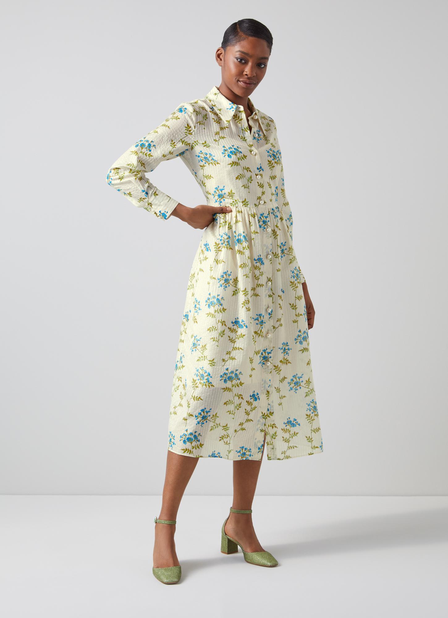 Lotte Valerian Floral Print  Metallic Cotton-Silk Shirt Dress