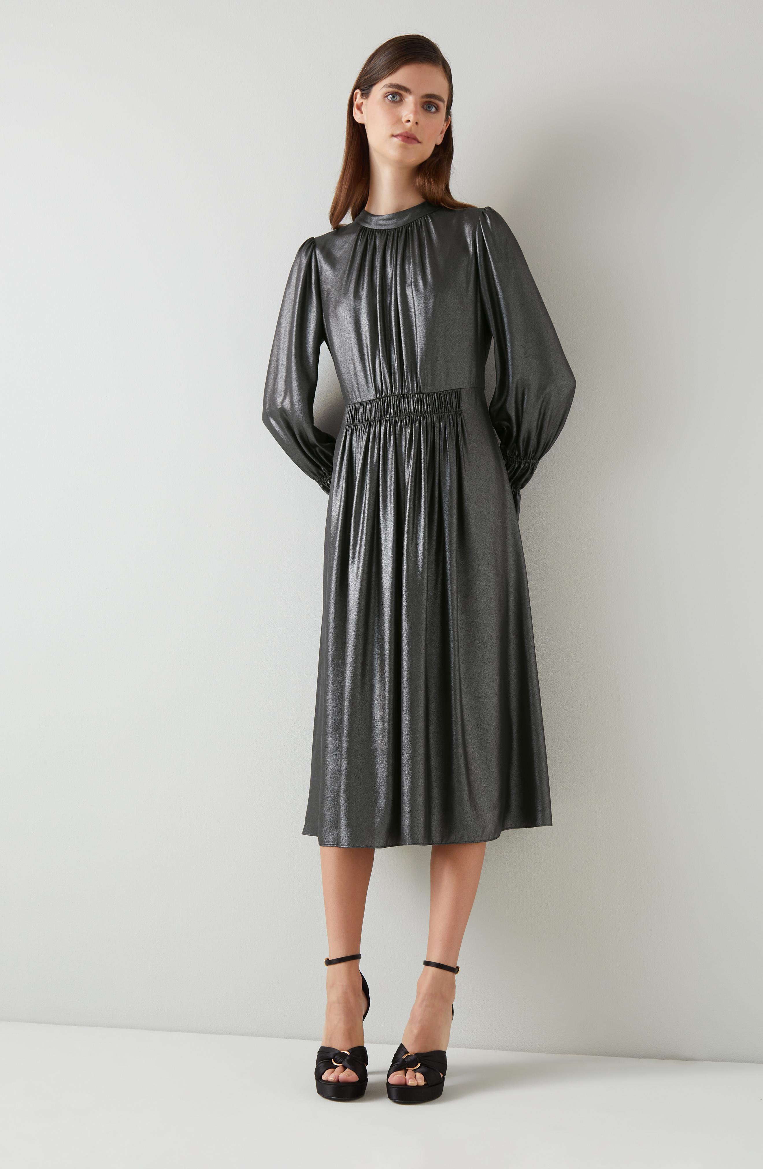 Louise Gunmetal Lamé Midi Dress