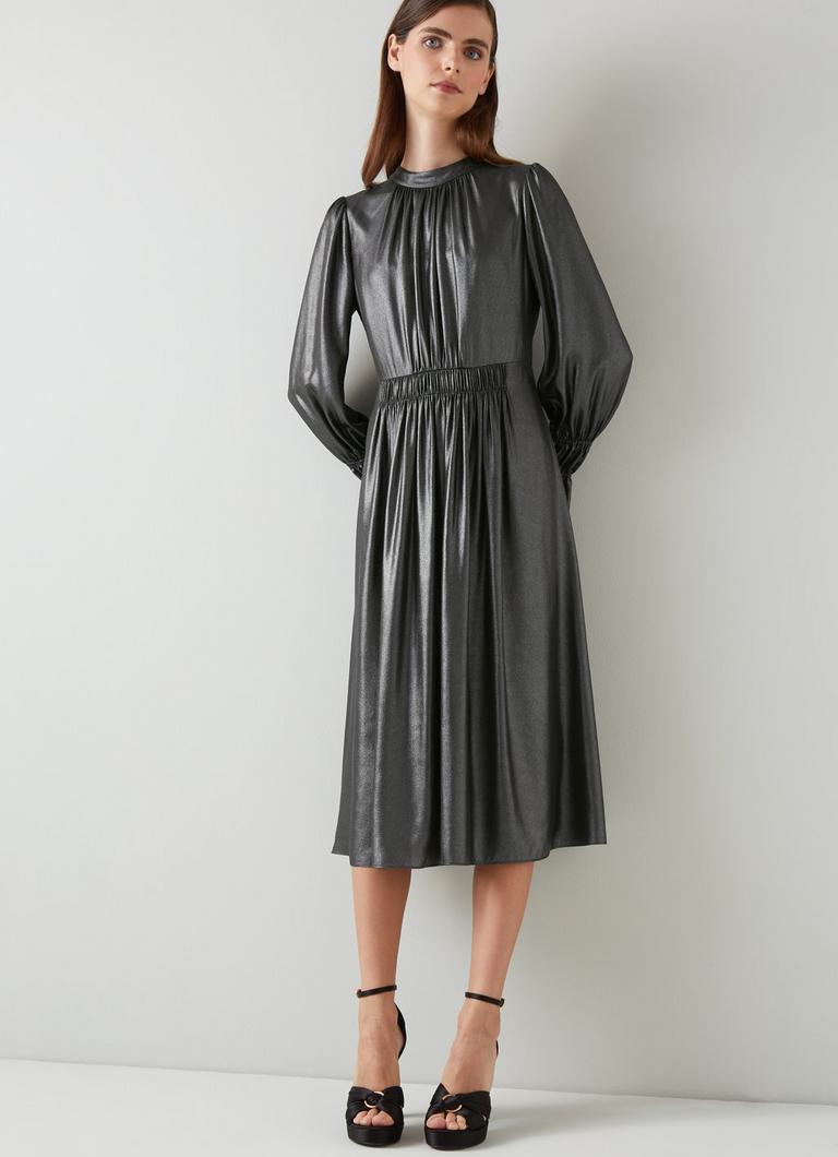 Louise Gunmetal Lamé Midi Dress