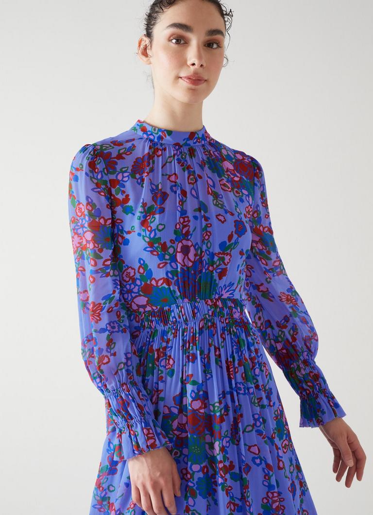 Louise Blue Naive Floral Print Midi Dress Printed Dresses L.K.Bennett London