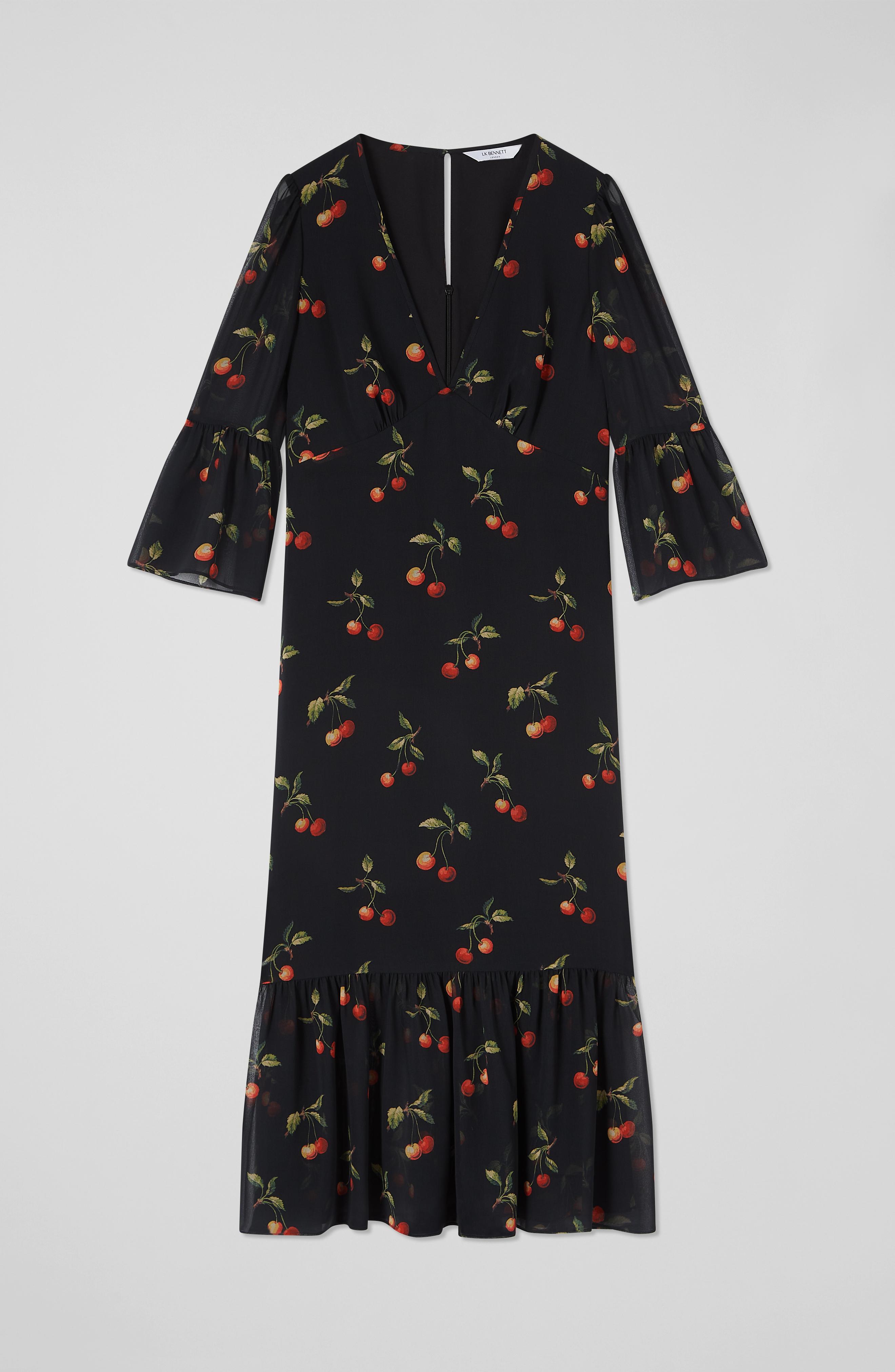 Mallory Black and Red Cherry Print Midi Dress | Printed Dresses |  L.K.Bennett, London