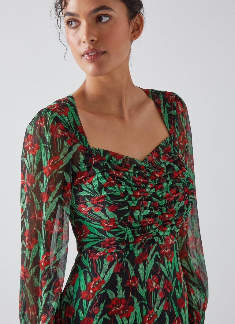 Mertyl Midnight Floral Print Silk Dress Floral Prints L.K